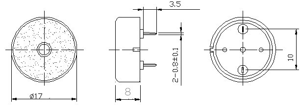 HNR-1708 series passive piezo buzzer front view